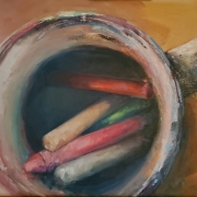 Rebecca Justice-Schaab (Auburn, Indiana) - "Cups & Crayons" - Oil