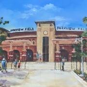 Dave Hudson (Roanoke, Indiana) - "Tincap Time at Parkview Field" - Oil