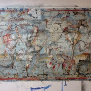 Bob Cross (Elkhart, Indiana) - "Blue Sun" - 24kt Gold, Acrylic, Charcoal on Paper