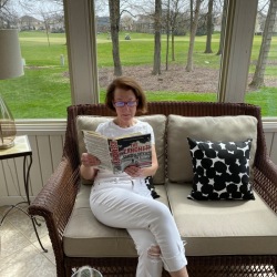 Gallery Coordinator, Angela Green, is reading The Searcher by Simon Toyne