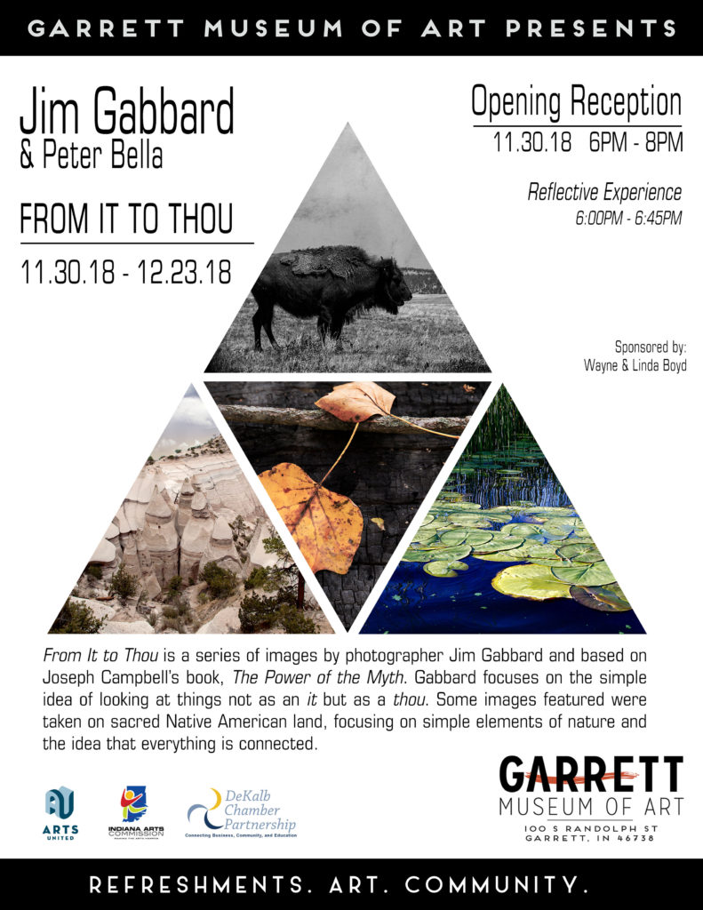 Jim Gabbard Photography Exhibition, From It to Thou, at the Garrett Museum of Art in Garrett, Indiana